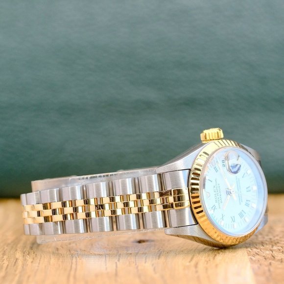 ROLEX DATEJUST WHITE INDEX DIAL 18K GOLD FLUTED JUBILEE TWOTONE WATCH 26MM 69173 - Picture 7 of 12